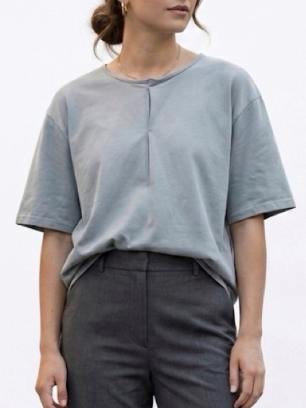 OAK + FORT Oversized Pleat Front Drop Shoulder Cotton Tee Medium Minimalist